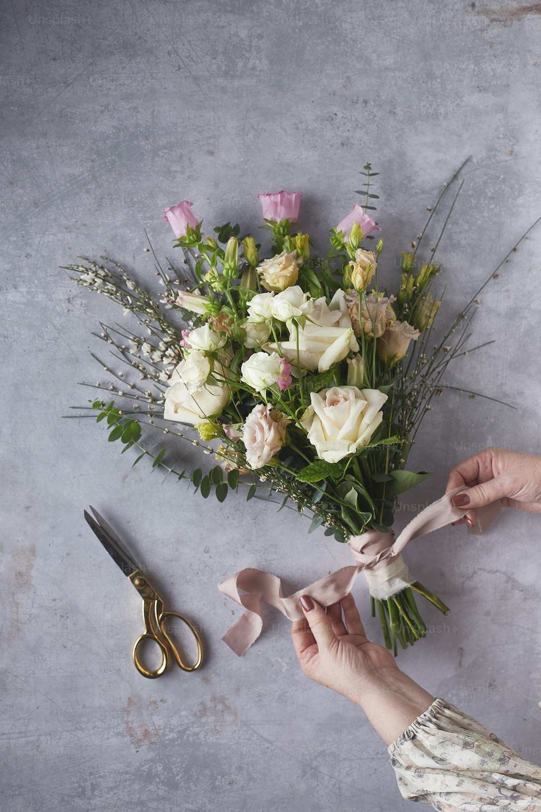 Wedding bouquet with white and green florals